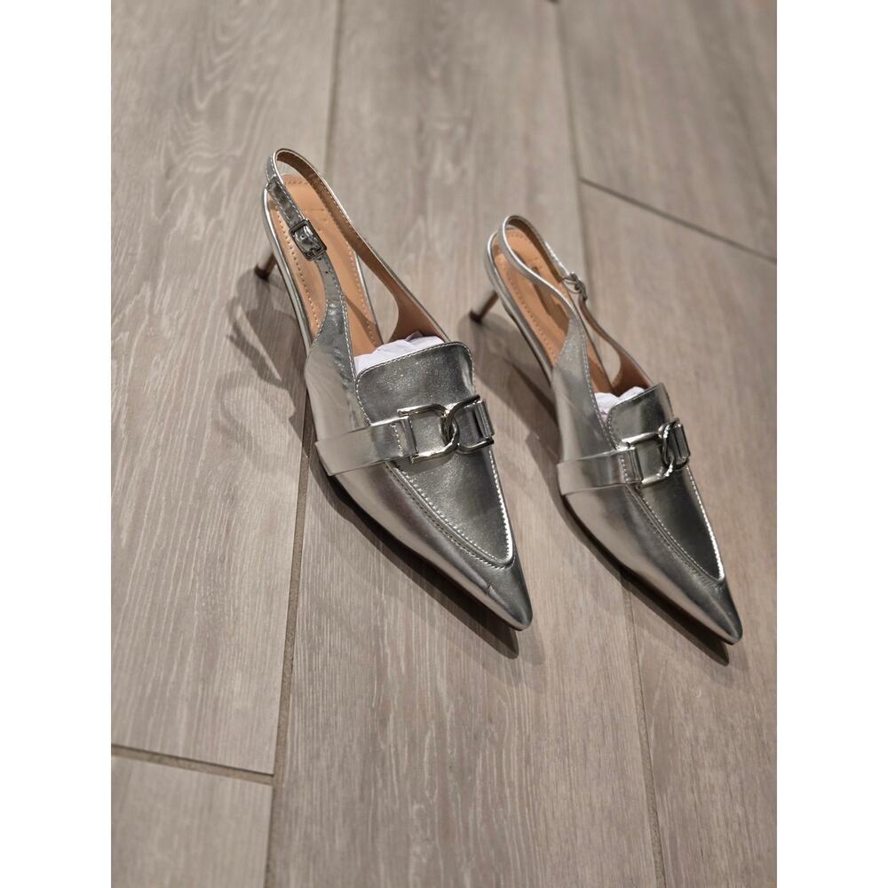 J.F. J Ferrar Pointed Toe Sliver Slingback Kitten Heels Loafers Size: 8.5 - Picture 4 of 8